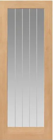 Internal Thames Oak 1 Light Un-Finished (CLEAR GLASS ETCHED LINES) FD30 44mm Fire Door