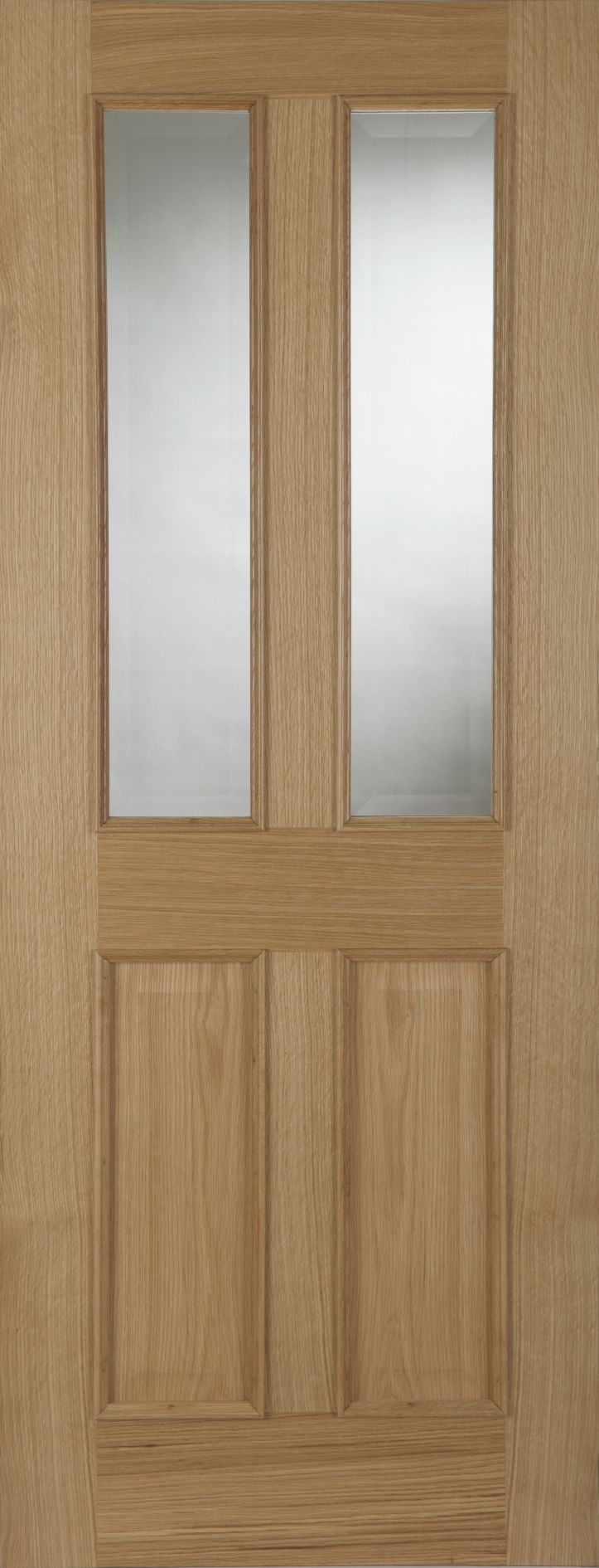 Oak Oxford 4 Panel Un-Finished Raised Mouldings (CLEAR GLASS) FD30 44mm Fire Door