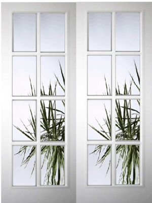 White Primed 8 Light Pair with  Clear Bevelled Edge Glass - Rebated Pairs - Woodgrain - DF