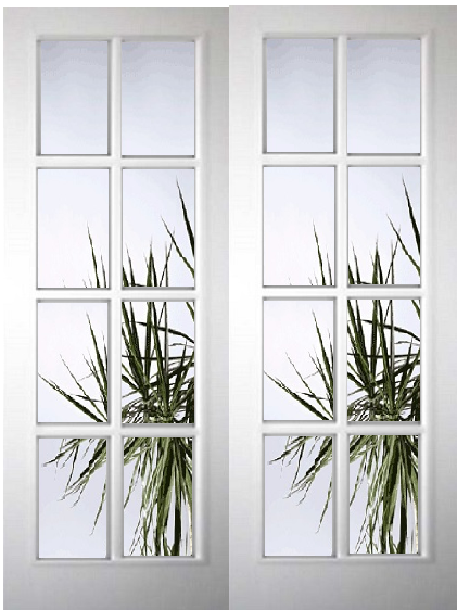 White Primed 8 Light Pair with Clear Bevelled Edge Glass - Rebated Pairs - Woodgrain - DF
