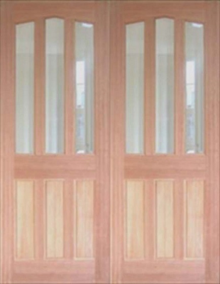 Hardwood Barnbrough with Clear Bevelled Glass - Rebated Pair - Unfinished - DF