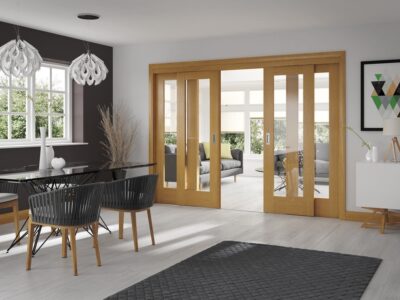 Oak Easi-Slide Room Divider Door System with Oak Pattern 10 (CLEAR GLASS DOORS) - XL