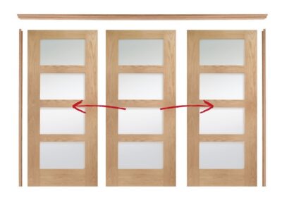Easi Slide Door Set Oak Shaker (CLEAR GLASS) Doors - Includes Frame and Doors - XL