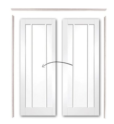Easi Slide Door Set - Includes White Worcester Doors (CLEAR GLASS) - Frame - Pair Maker - Door Hardware - Excludes Handles - XL