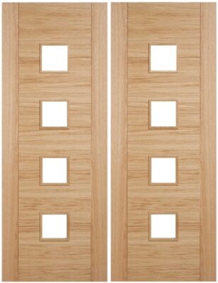 Oak Trend 4 Light Pair - OBSCURE GLASS - Channel Groove - Prefinished  - DF