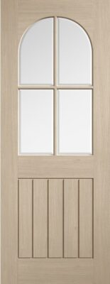 Internal Blonde Oak Arched Square (CLEAR BEVELLED GLASS) Mexicano Pre-Finished Solid Core Door