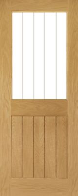 Internal Oak Ely Half Light (CLEAR GLASS GROOVED LINES) Pre-Finished Door