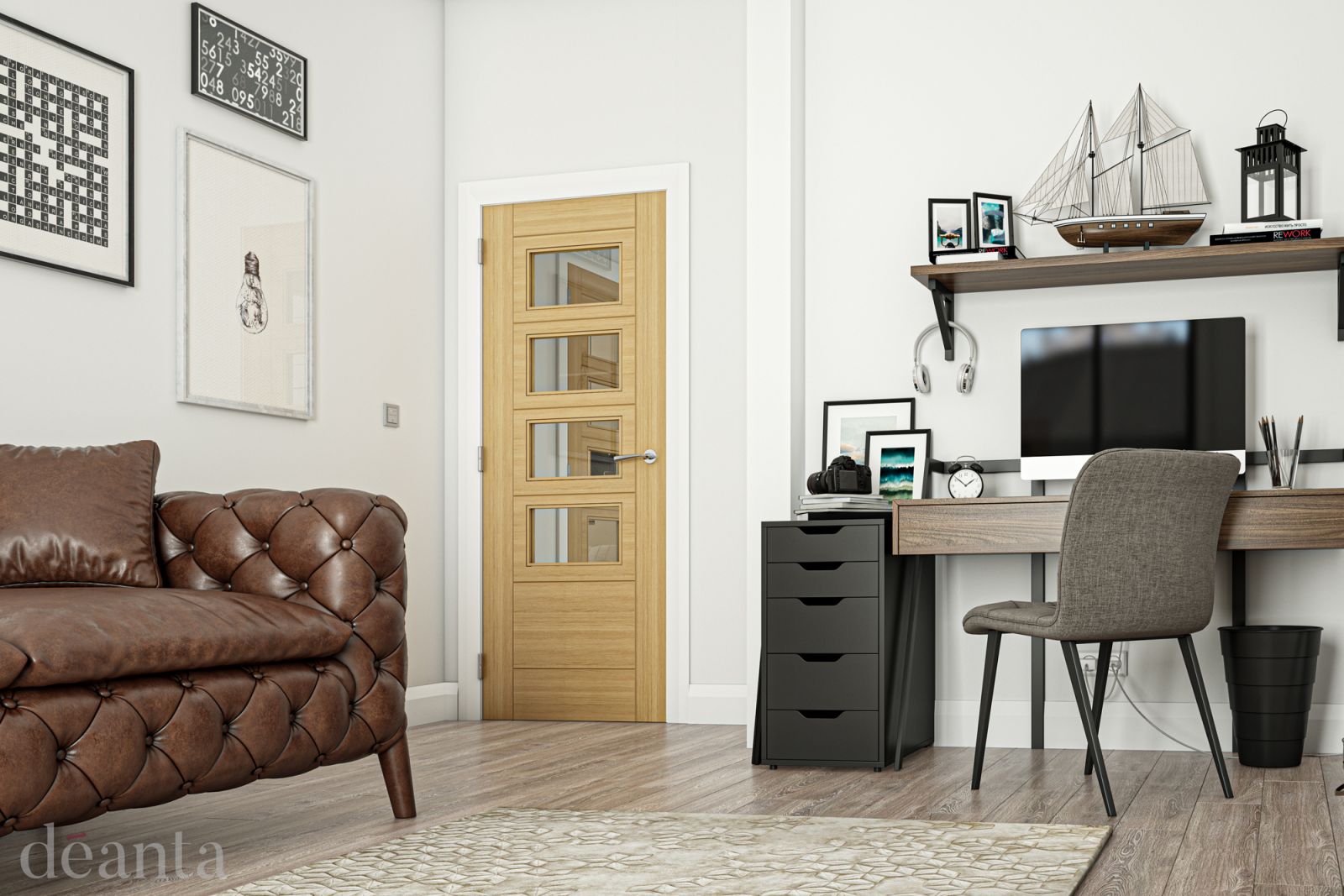 Oak Seville (CLEAR GLASS) 4L Pre-Finished Internal Door - Image 2