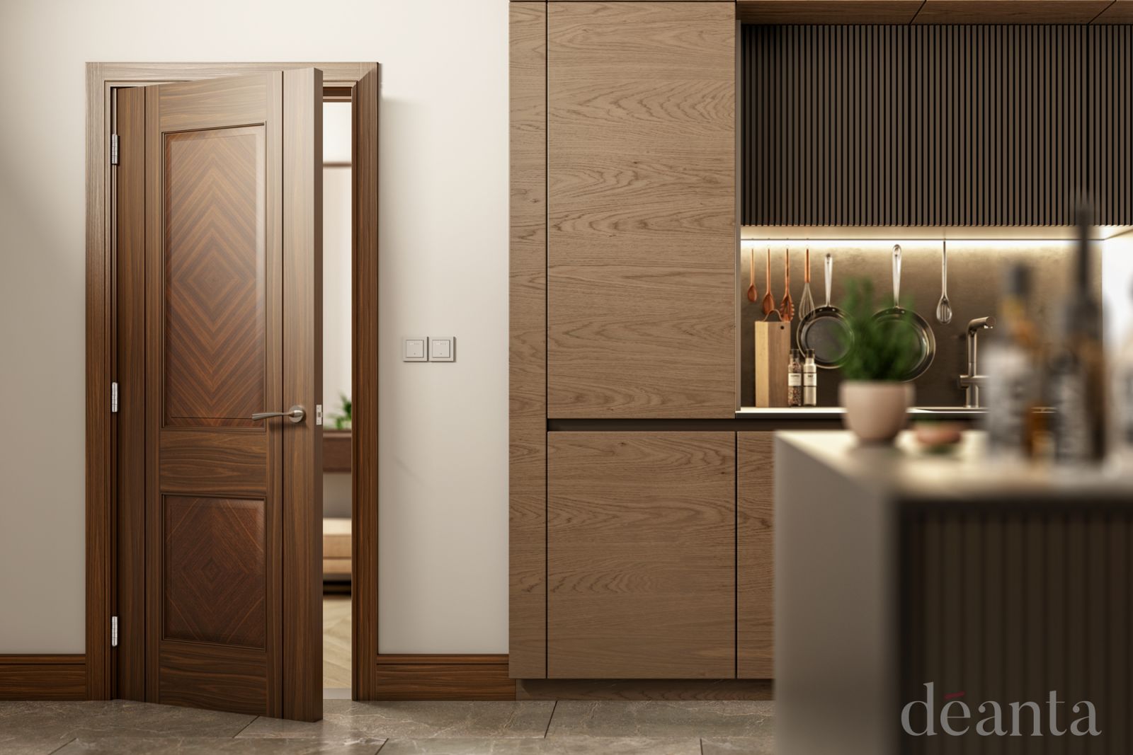 Internal Walnut Kensington FD30 44mm Pre-Finished Fire Door - Image 2