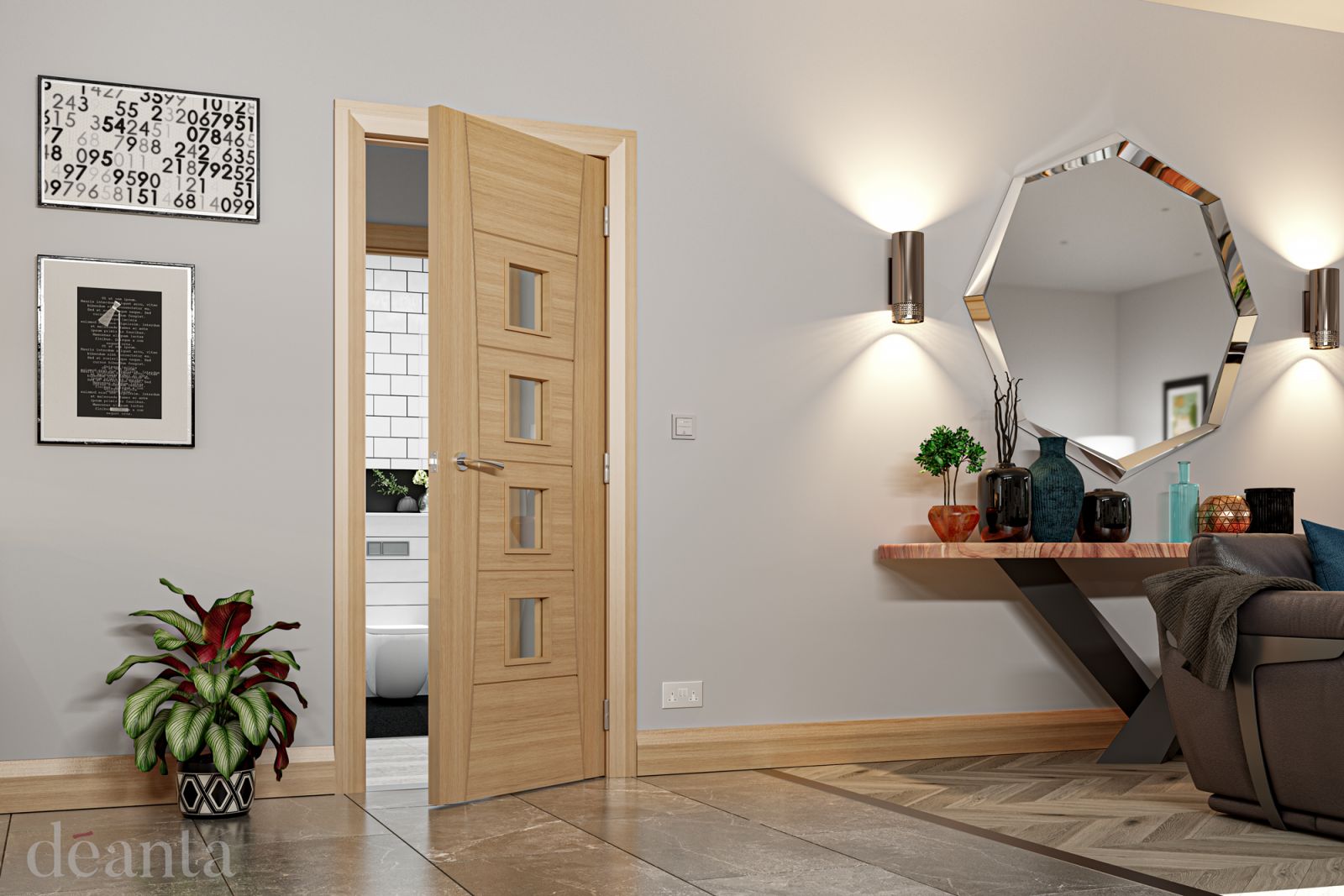 Oak Pamplona Pre-Finished (CLEAR GLASS) FD30 44mm Fire Door - Image 2
