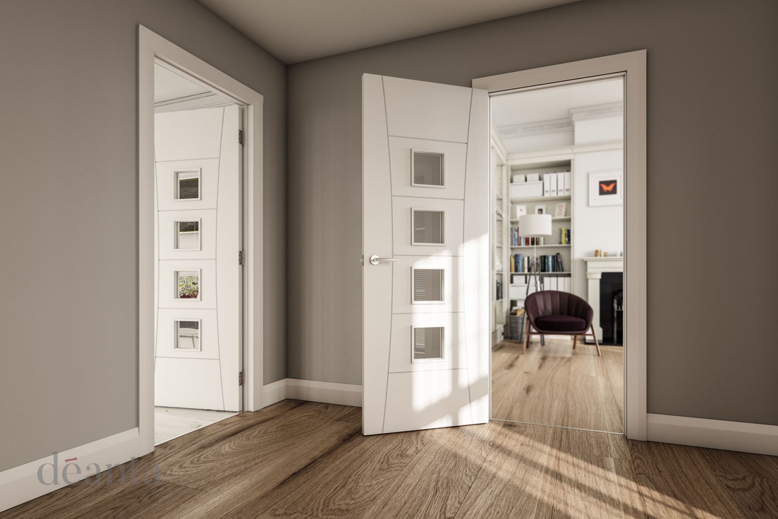 Internal White Primed Pamplona (CLEAR GLASS) FD30 44mm Fire Door - Image 2