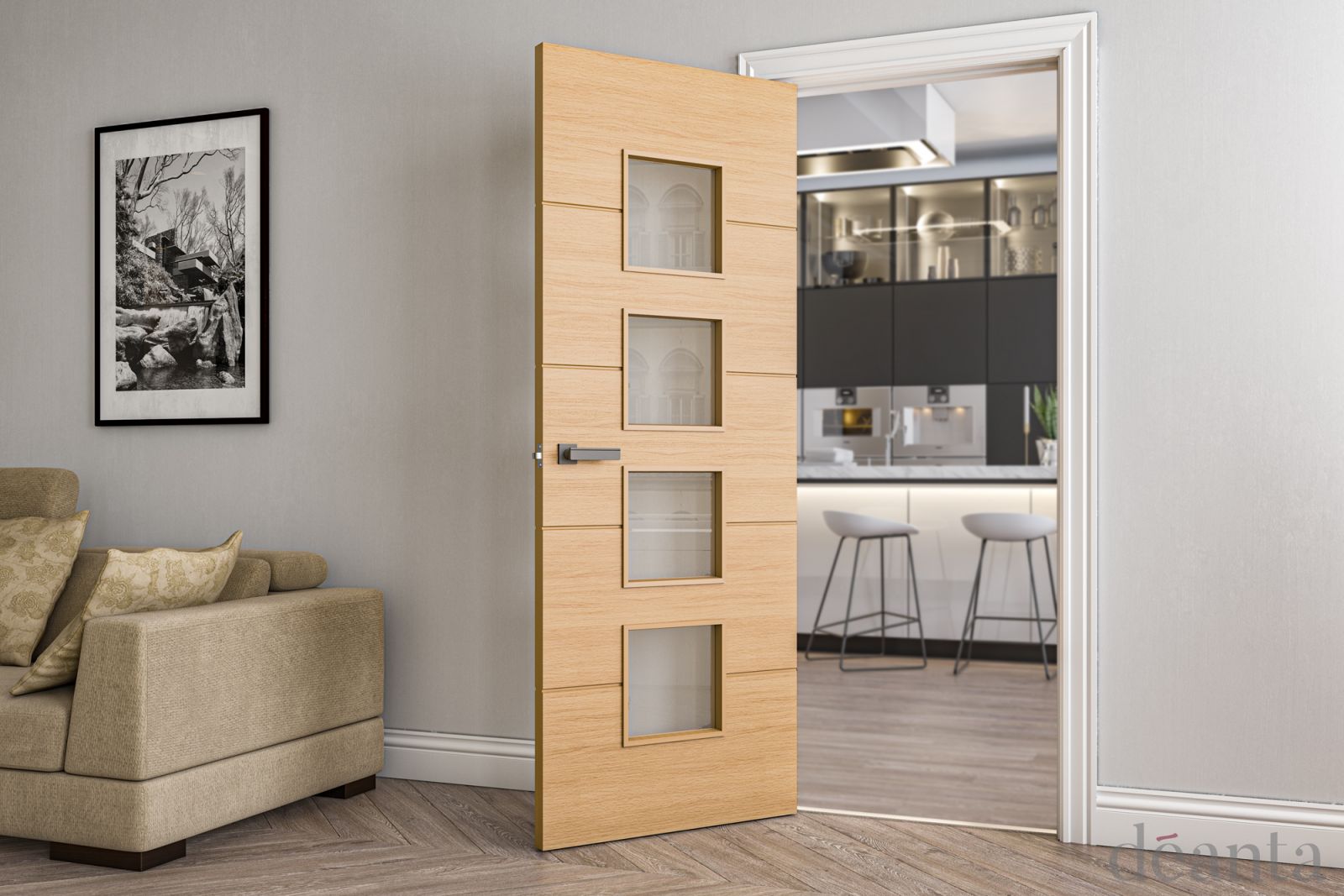 Internal Oak Augusta (CLEAR GLASS) Pre-Finished Door - Image 2