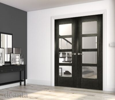 Dark Grey Ash Montreal (CLEAR GLASS) Pre-Finished Door Pair - DE
