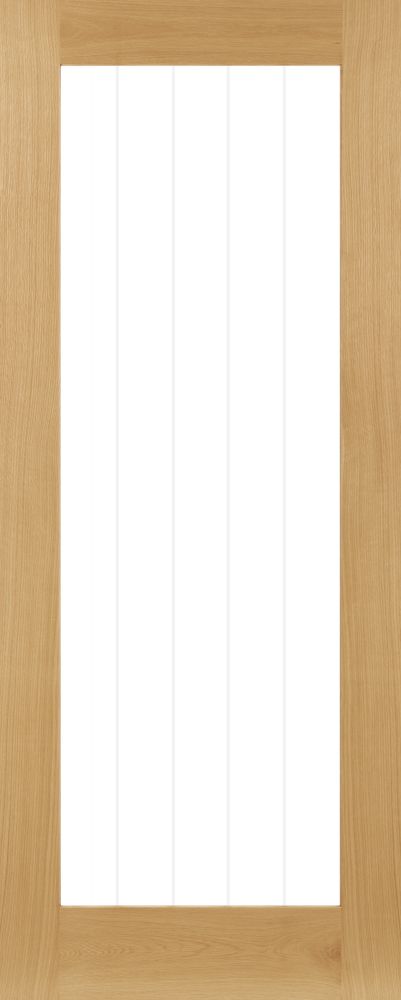 Internal Oak Ely 1L Full (CLEAR GLASS GROOVED LINES) Un-Finished Door