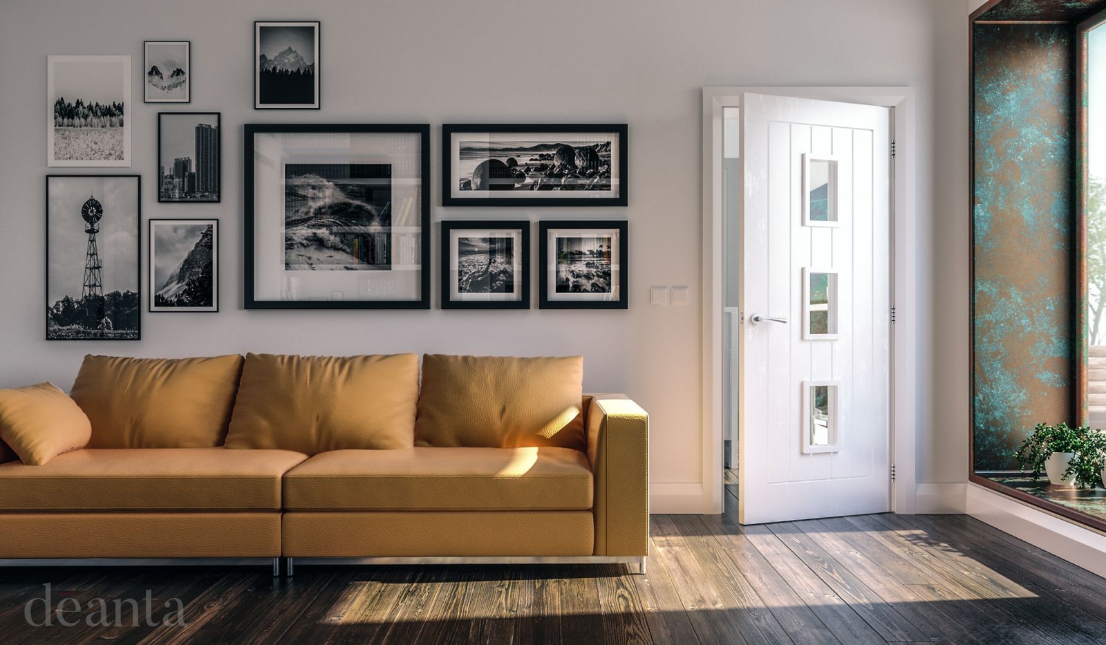 Internal White Primed Ely 3L (CLEAR GLASS) Solid Core Door - Image 2