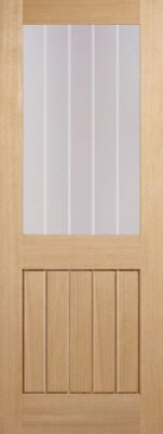 Internal Oak Mexicano Half-Light (CLEAR GLASS ETCHED LINES) Pre-Finished Door