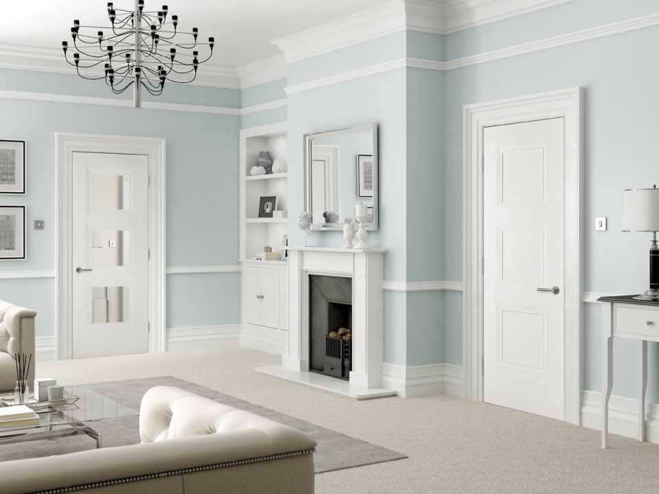 Internal White Primed Amsterdam (CLEAR GLASS) Solid Core Door - Image 2