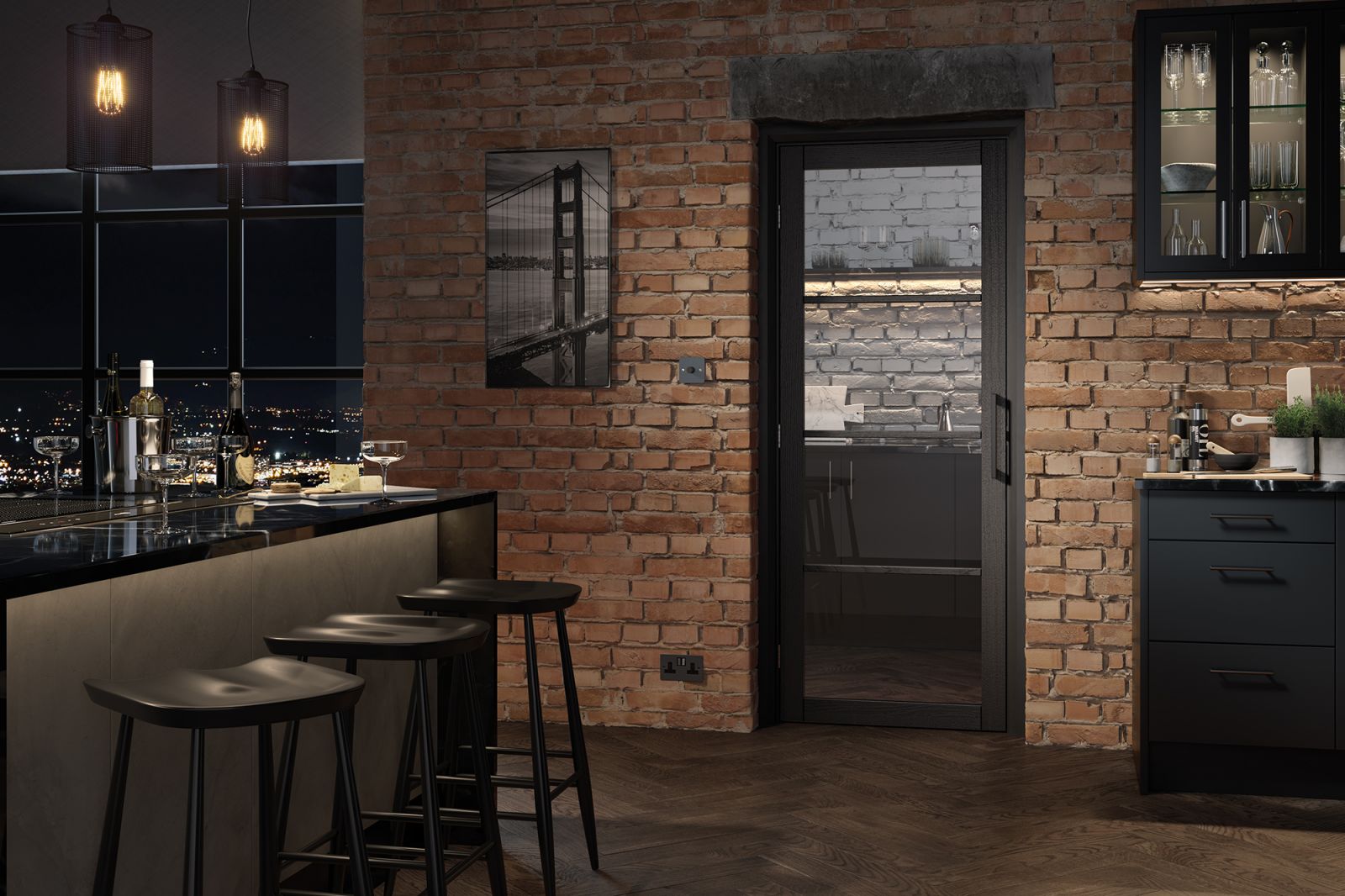 Internal Charcoal Pre-Finished Grained/Textured Soho (CLEAR GLASS) Solid Core Door - Image 2
