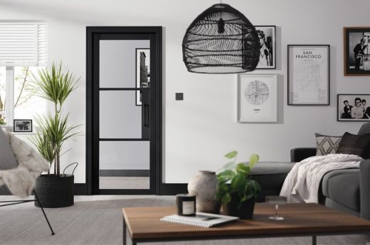 Internal Tribeca 3L Black Pre-Finished (CLEAR GLASS) Door - Image 2