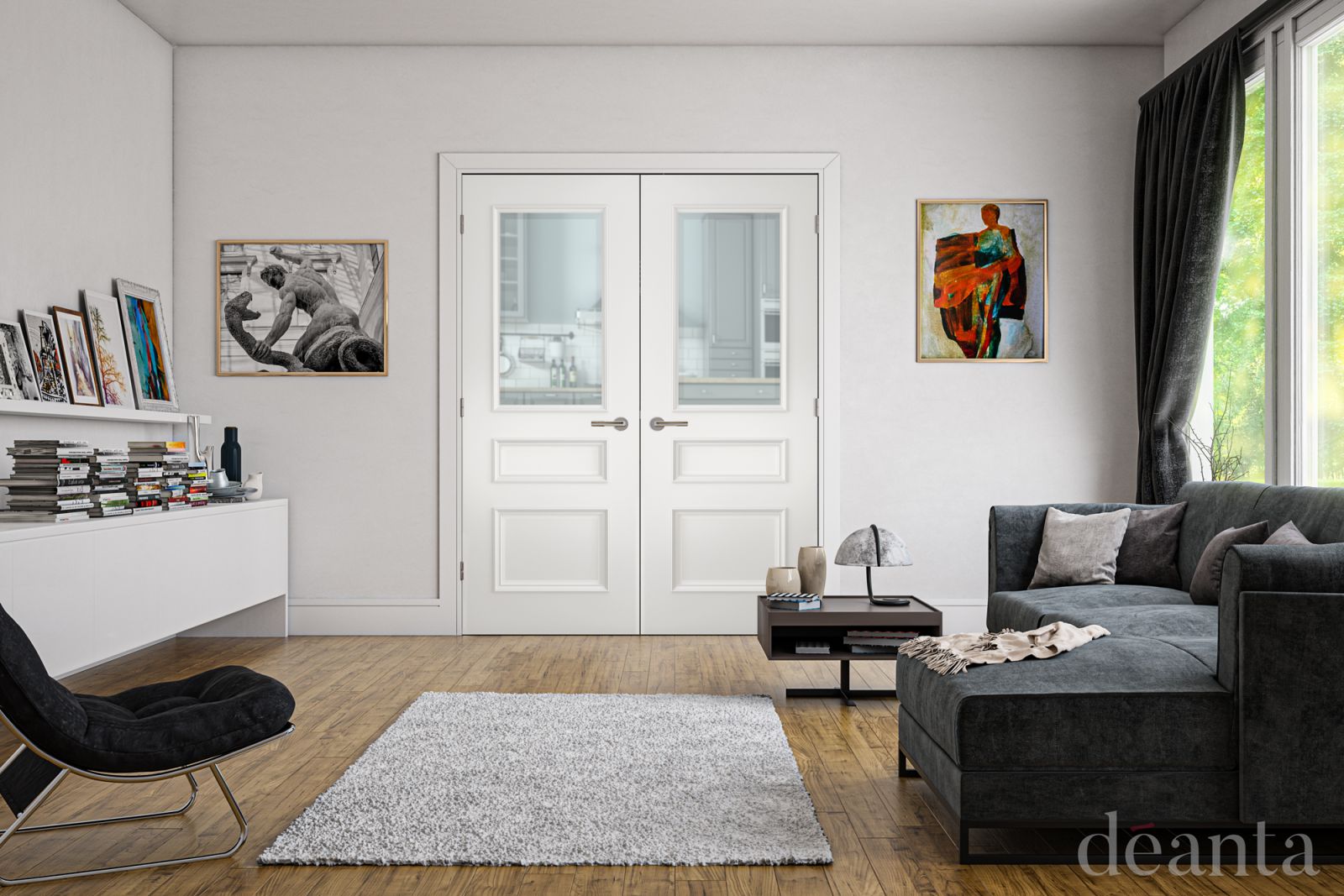 Internal White Primed Windsor (CLEAR BEVELLED GLASS) Rebated Pair