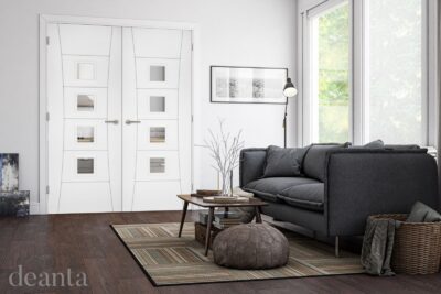 Internal White Primed Pamplona (CLEAR GLASS) Rebated Door Pair
