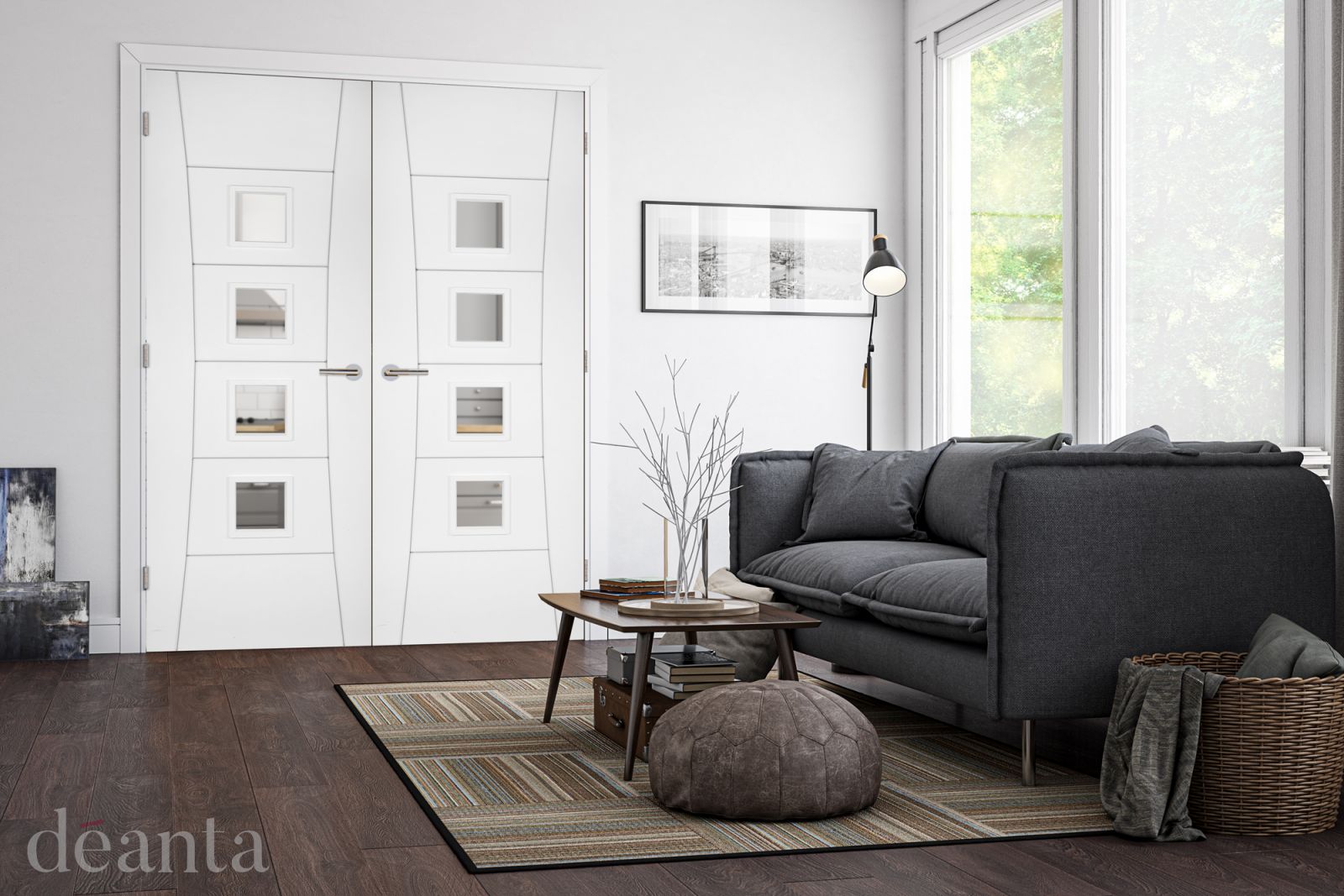 Internal White Primed Pamplona (CLEAR GLASS) Rebated Door Pair