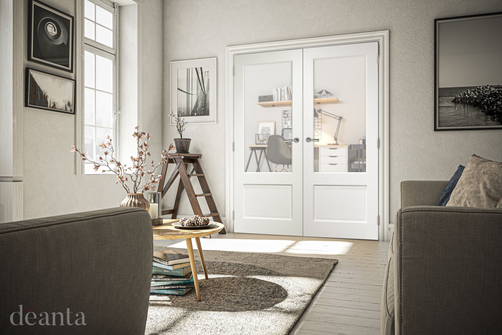 Internal White Primed Madison (CLEAR GLASS) Rebated Door Pair