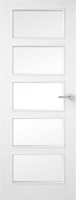 Internal White Primed 5 Panel 5L (CLEAR GLASS) Standard Core Smooth Finish Door