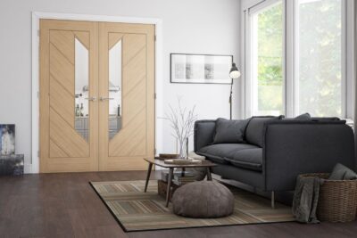 Oak Torino (CLEAR GLASS) Pre-Finished Door Pair - DE