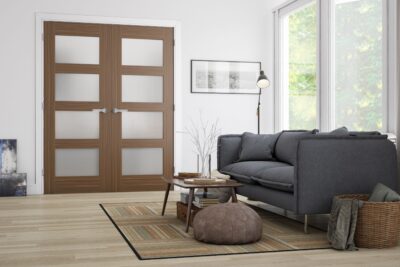 Walnut Coventry (OBSCURE GLASS) Pre-Finished Door Pair - DE