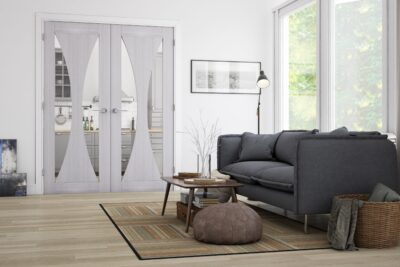 Light Grey Ash Sorrento (CLEAR GLASS) Pre-Finished Door Pair - DE