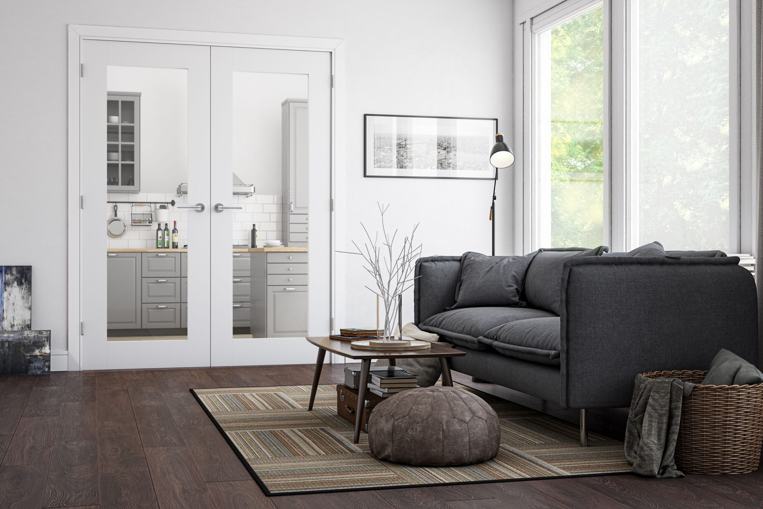 Internal White Primed Denver (CLEAR GLASS) Rebated Door Pair