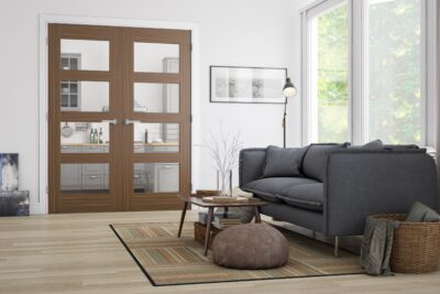 Walnut Coventry (CLEAR GLASS) Pre-Finished Door Pair - DE
