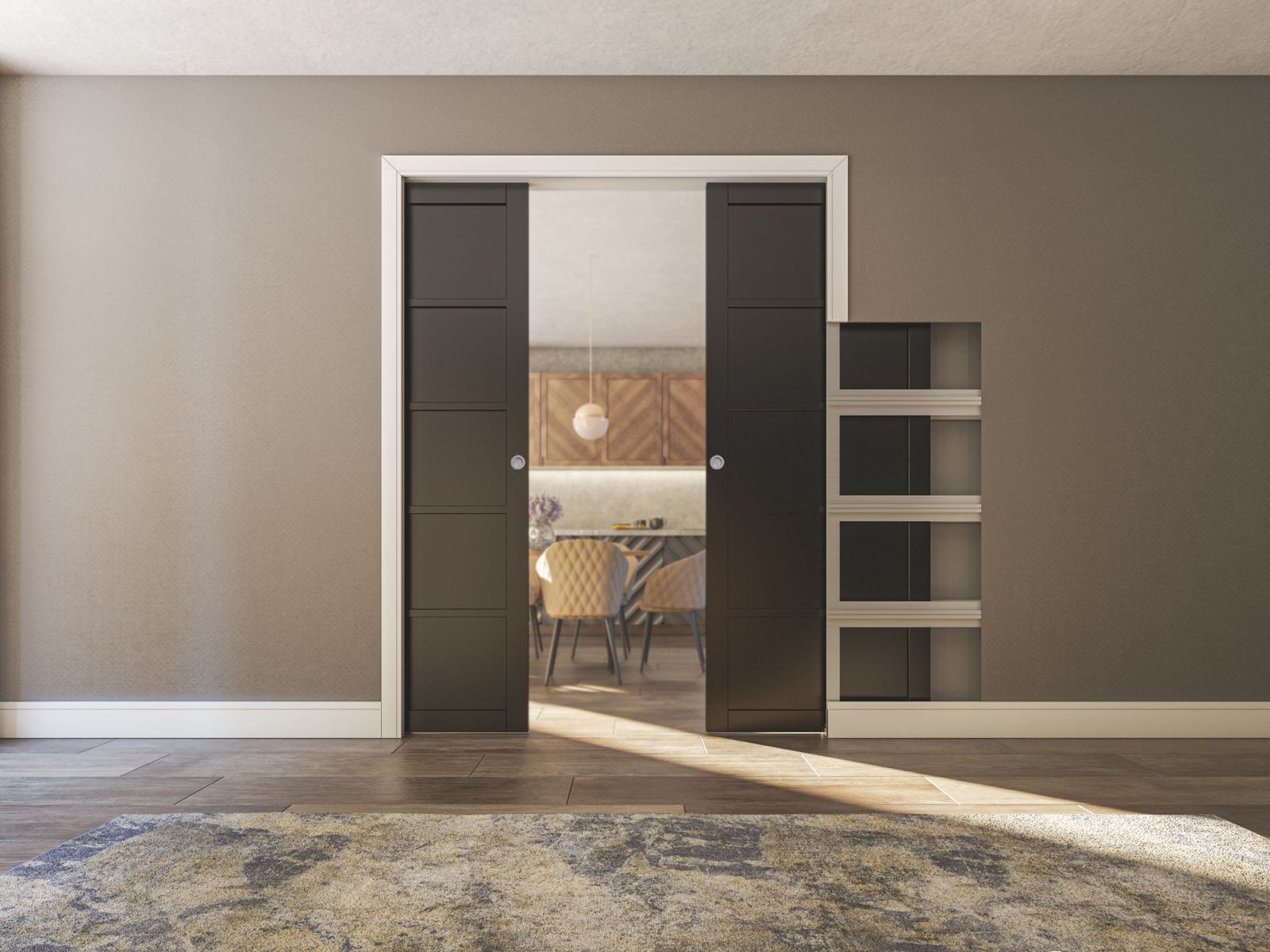 Double Door Kit + Handle & Doorjamb 125mm White Doorjamb + Black Finish Hardware - Image 2