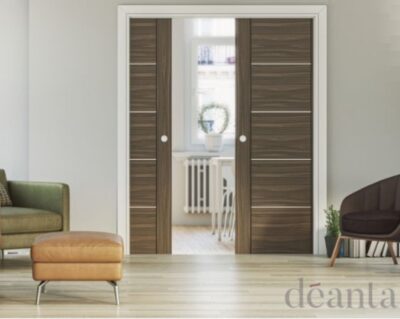 Double Door Kit + Handle & Doorjamb 125mm White Doorjamb + Satin Chrome Finish Hardware