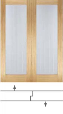 Oak Mexicano Pattern 10  (CLEAR GLASS FROSTED LINES) Solid Core Un-Finished Door Pair - LPD