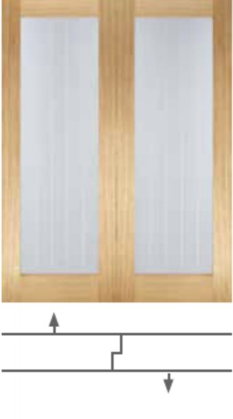Oak Mexicano Pattern 10  (CLEAR GLASS FROSTED LINES) Solid Core Un-Finished Door Pair - LPD