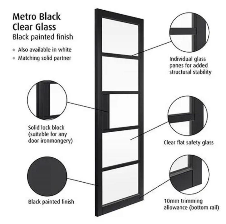 Internal Metro Black (CLEAR GLASS) Pre-Finished Door - Image 2