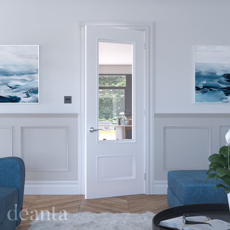 Internal White Primed Solid Core Sandringham (CLEAR GLASS) Door - Image 2