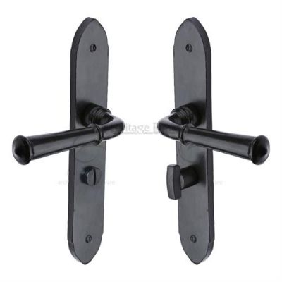 Black Iron Hadley Door Handle on Plate - Image 4
