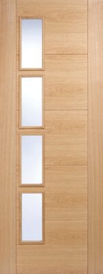 Oak Vancouver Offset (CLEAR GLASS) Pre-Finished Solid Core Door - LPD