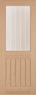 Internal Oak Belize (CLEAR GLASS ETCHED LINES) Solid Core Un-Finished Door