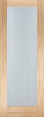 Internal Oak Mexicano Pattern 10 (CLEAR GLASS ETCHED LINES) Un-Finished FD30 44mm Fire Door
