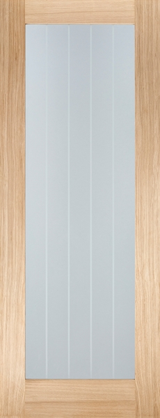 Internal Oak Mexicano Pattern 10 (CLEAR GLASS ETCHED LINES) Un-Finished FD30 44mm Fire Door