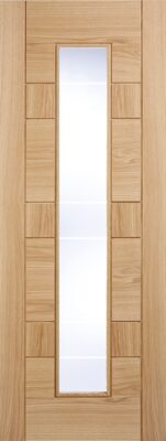Internal Oak Edmonton (CLEAR GLASS ETCHED LINES) Solid Core Pre-Finished Door
