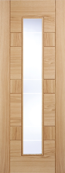 Internal Oak Edmonton (CLEAR GLASS ETCHED LINES) Solid Core Pre-Finished Door