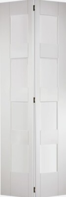 Internal White Primed Shaker 4 Light (CLEAR GLASS) Bi-Fold Solid Core - LPD