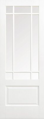White Primed Downham (CLEAR BEVELLED GLASS) Solid Core - LPD