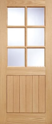 External Oak Cottage 6L Full Door (CLEAR GLASS) Un-Finished Door