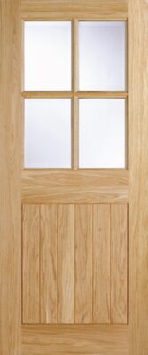 External Oak Cottage Style 4 Light (CLEAR GLASS) Full Door Un-Finished Door